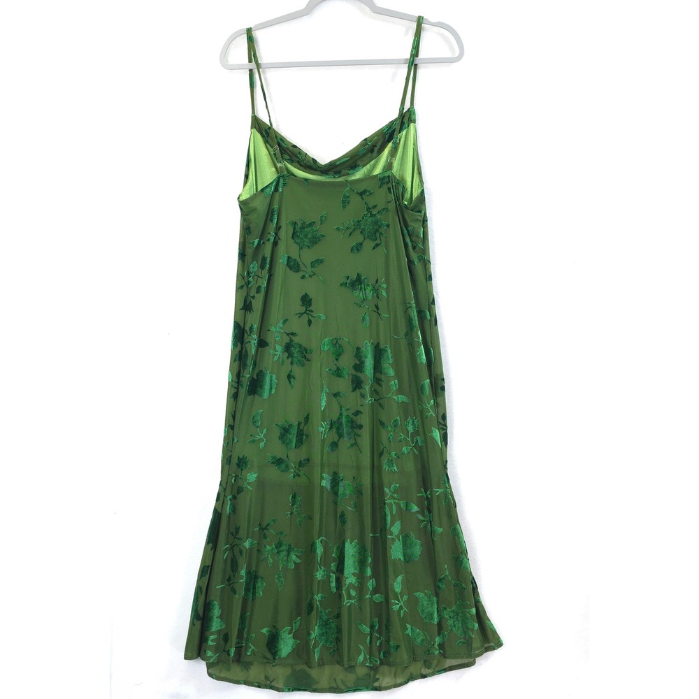 Floral Green Velvet Burnout Midi Strap Dress Women XL Whimsigoth Fairycore - Picture 3 of 12